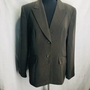 Tahari Dress Business Jacket Blazer Olive Green with Silky Plum lining. Size 12